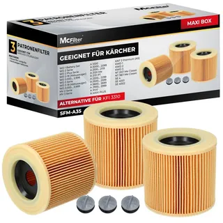 McFilter Patronenfilter (3 Filter) Lamellenfilter für Kärcher, Alternative zu KFI 3310, für Kärcher Nass-Trockensauger MV 2 WD 2 A 2003 A 2004 WD 2.200 WD 2.210 WD 2.240 WD 2.250 und weitere Modelle, wie Kärcher Filter 6.414-552.0, 6.414-772.0, 6.414-547.0, (3-St., Filter + Verschlussschraube), gegen Feinstaub & Gerüche orange