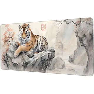 ProbTis Tiger Mauspad für Schreibtisch, großes japanisches Schreibtischunterlage, XL Anime-Gaming-Tastaturmatte, weißes Mauspad für Gaming, großer erweiterter Schreibtischschutz für Heimbüro, 80 x 30