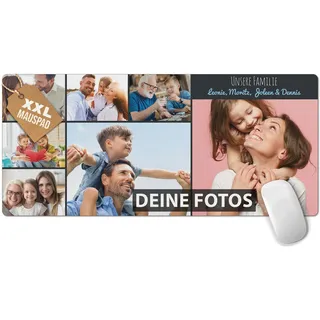 PR Print Royal Großes Mousepad mit Foto - Fotocollage mit 7 Fotos und Text selbst gestalten - XXL Mousepad personalisiert, Geschenke für Freund und Gamer | Schreibtischunterlagen, 900 x 400 mm