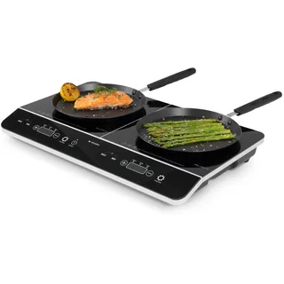 Navaris 2 Platten Induktionskochfeld - Mobil mit 3500 Watt - Tragbares Doppelt Camping Kochfeld - Induktionskochplatte mit Timer Touch-Display und Topf-Erkennung