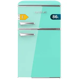 Cecotec Kleiner Kühlschrank - 2-türiger Kühlschrank - Retro 86L Bolero CoolMarket 2D Origin 86 Green E. 89,3 cm Höhe und 48,7 cm Breite, Energieklasse E, Eisfach, Innenbeleuchtung und Chromgriff, Grün