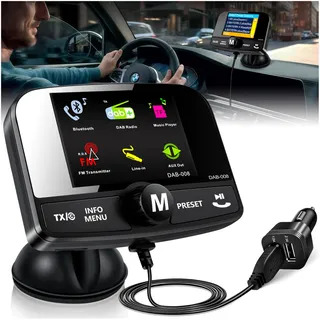 LanBlu DAB Adapter für Autoradio, DAB Adapter Stereoanlage 6.1cm Buntes Display, FM Transmitter DAB+ für Autoradio mit Bluetooth Freisprecheinrichtung, DAB+ Adapte Empfänger Musikplayer+Aux In/Out