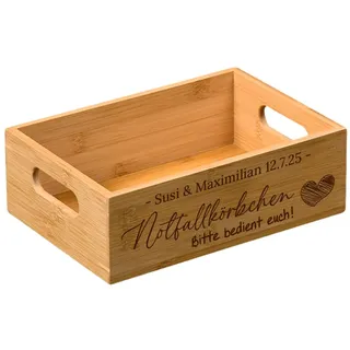 Notfallkörbchen für Hochzeit personalisiert - Notfallbox aus Holz (Bambus) mit Gravur (Motiv #2)