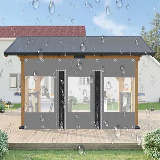 Durchsichtige Planenvorhänge,Mit Reißverschluss Tür,Graue Transparente Wasserdicht Plane Seitenteile,Mit Ösen,Outdoorvorhänge,PVC-kunststoffplane,Für Pergola Pavillon Patio