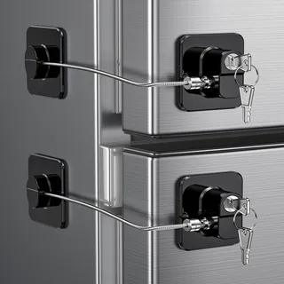 2 Stück Kühlschrank Schloss mit Klebstoff, Kein Werkzeug Erforderlich, Kindersicherung Schrank mit Schlüsseln für Kinder, Kühlschrankschloss für Gefrierschrank, Schränke, Schubladen, Fenster (Schwarz)