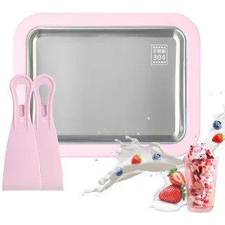 Zoneyan Eisplatte zum Eis Machen, Kommt mit 2 Spateln Ice Cream Machine, Ice Rolls Maschine, Eisenrollmaschine aus Edelstahl, Geeignet für diy Eisrolllllmaschine (Pink)
