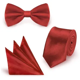 StickandShine Krawatte Krawatte Fliege Einstecktuch SET 3 Teilig Uni Polyester 5 cm Breite (Krawatte Fliege und Einstecktuch, Spar-SET, 3 Teilig) SET Uni rot SET (Krawatte,Fliege,Einstecktuch) 3 teilig