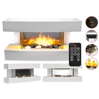 LED Wandkamin Elektrokamin Elektrischer Kamin Heizstrahler Fernbedienung Weiß