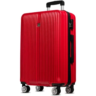 NOWI Hartschalen-Koffer Trolley Rollkoffer Reisekoffer Handgepäck 8 Rollen (M-L-XL-Set) (Rot, L)