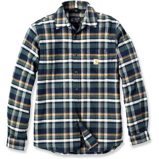 Carhartt Rugged FlexTM Flannel Plaid, Hemd - Dunkelblau/Weiß/Grün/Gelb - M