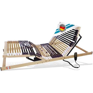 Lattenrost mit Motor bis 300 Kg Tragkraft Belastbar, elektrisch Motorrahmen mit 7 Zonen, Matratzen Perfekt, Kopfteil Motorisch Verstellbar, Fußteil Motorisch Verstellbar, Notabsenkung, Made in Germany, MONTIERT, Lieferung mit DHL Spedition, Größen 90x200cm, 100x200cm, 140x200cm, 120x200cm, 80x200cm, 90x190cm beige|weiß 140 cm x 200 cm x 7.5 cm