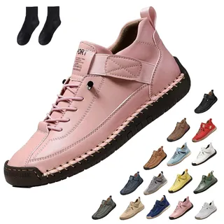Bulnire Wasserdichter Barfuss Schuhe, barfußschuhe Leder Damen, tützende Sneakers, Ergonomischer Orthopädische Schuhe (Rosa, Erwachsene, 39, Numerisch, EU Schuhgrößensystem, M) - 39 EU