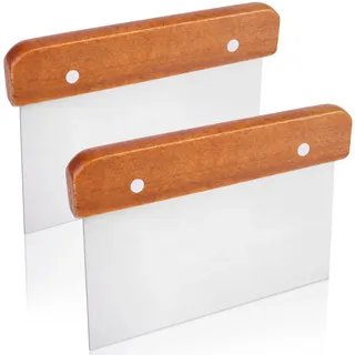 Fzyisw 2 Stück Teigschaber Edelstahl 15CM Teigkarte Edelstahl, Teigschneider mit Holzgriff, Teigspachtel Küchenschaber zum Schneiden von Teig, Pizza, Plätzchen Backen