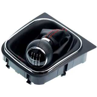 L & P Car Design Schalthebel Schaltsack Schaltknauf Auto für VW EOS Jetta Golf 5 + 6 Scirocco (Set, 1 St., Schaltknauf + Schaltsack + Rahmen), Plug&Play Montage rot|schwarz