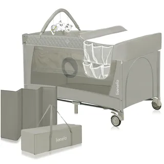 lionelo Flower 4in1 Reisebett Baby mit Seiteneingang, Wickeltisch | Zwei Matratzenaufhängungshöhen, Spielzeugbogen mit Spielfiguren, Rollen, Tragetasche