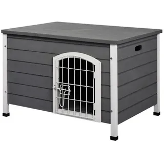 PawHut Hundehütte Hundehaus mit Tür Hundebox Gitterbox TransportKäfig für Katzen Hasen Outdoor wasserdicht Grau Tanne 80x55x53,5 cm