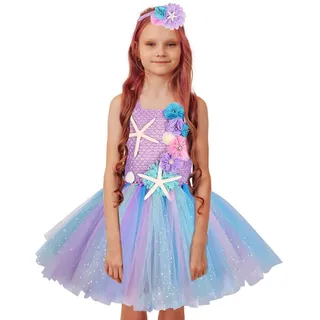 Bexdug Mädchen Kleid - Ärmellose Kleider mit Rüschen im Meerjungfrau-St,mit Blumen-Haarnadel-Mädchen-Blumen-Kleider-Partei-Kostü -Outfits