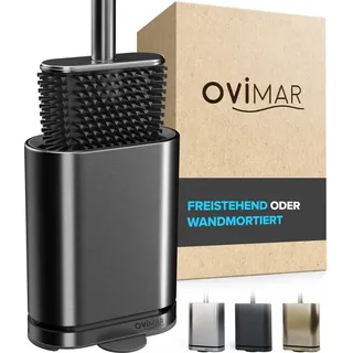 ovimar Toilettenbürste Falketind | Gunmetal | Silikon Klobürste | WC Bürste mit Belüftung | Edelstahl | abnehmbare Tropfschale | nur 6cm breit| stehend oder Wandbefestigung im Badezimmer