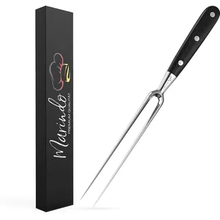 Marindo Profi Fleischgabel Edelstahl 31,5cm | Fleischgabel mit Holzgriff & 17cm Klingenlänge | Grillgabel, Bratengabel, Tranchiergabel aus rostfreiem Edelstahl groß
