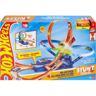 Hot Wheels Stunttrack Unendliche Crash-Action Spielset mit Die-Cast-Spielzeugauto im Maßstab 1:64 und batteriebetriebene - Orange