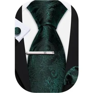 Krawatte Herren Seide Set Paisley Krawattenklammer Hochzeit Grün