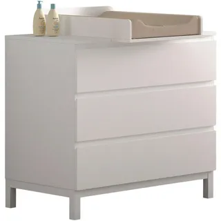 Vipack Wickelkommode mit 3 Schubladen und Wickelaufsatz Schubladenkommode weiß lackiert