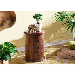 MASSIVMOEBEL24.DE Nachttisch Rund Akazie 42x42x55 Nougat Lackiert Oxford #337