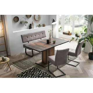 Hela Essgruppe "Luise I G (Bank, Stühle, Tisch)", braun (oldwood, vintage grau, vintage grau, anthrazit), Microfaser VINTAGE, Einlegeplatte, Oldwood/VT Grau, FSC-zertifizierter Holzwerkstoff, Metall, Polyester, Stoff, Sitzmöbel-Sets, Essgruppe, Komfortsitz mit 