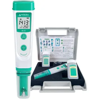 Apera Instruments EC20 EC-Messgerät mit Digitalanzeige, Set im Koffer | Taschenformat; misst keinen pH-Wert; Leitwert in μS/cm und mS/cm; ±1 % Genauigkeit; BPB-Sensor; ATC; IP67