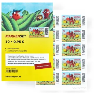 10 Stück 0,95 EUR 95 Cent postfrische selbstklebende Briefmarken | Frankaturware Markenset (Motiv: Der kleine Drache Kokosnuss)