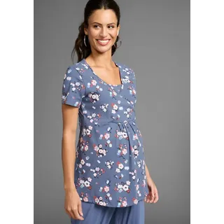 Neun Monate Umstandsshirt Schwangerschafts- und Stillshirt in Wickeloptik Wickelshirt für Schwangerschaft und Stillzeit blau|bunt 44/46