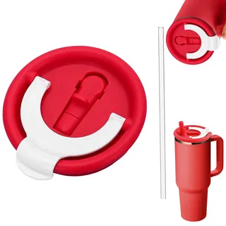 Ersatzdeckel für Stanley 40oz Cup mit Trinkhalmen, Cup Deckel Auslaufsicher 40 oz für Flip Straw Tumbler, Wiederverwendbarer Auslaufsicherer Ersatzdeckel, Dicht Flip Straw Deckel Ersatz (Rot)