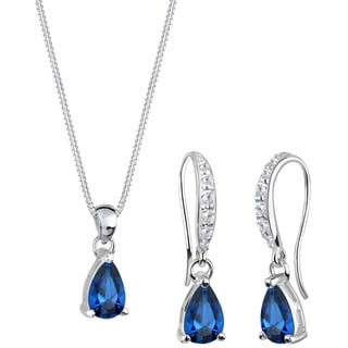 Elli Saphirblau Tropfen Zirkonia Silber Schmuck-Set Damen