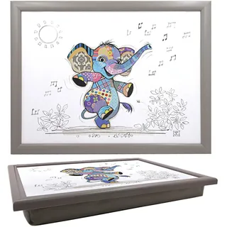 Lesser & Pavey Bug Art Elly Elephant Knietablett zum Servieren und Frühstück, bequemes Knietablett mit Sitzsack-Kissen für Snacks und Abendessen, langlebiges Serviertablett zum Essen auf dem Schoß für