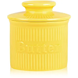 Gelber französischer Butterglocke mit Wasserlinie für Tisch und Tafelaufsätze, Porzellan Buttertopf, gestreift außen