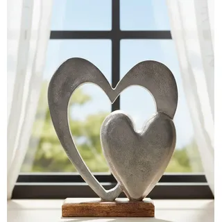 LB H&F Dekobjekt Doppelherz Herz Deko Holz Metall Silber zum hinstellen Liebe Partnerschaft Natur (Doppelherz)