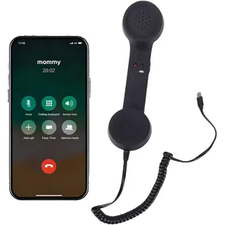 ASHATA Retro Telefonhörer, Typ C Retro Telefon, Kabelgebunden, Festnetzgriff Empfänger mit Ergonomischer Lautstärkeregelung, für Mobiltelefon Videoanrufkonferenzen (Black)