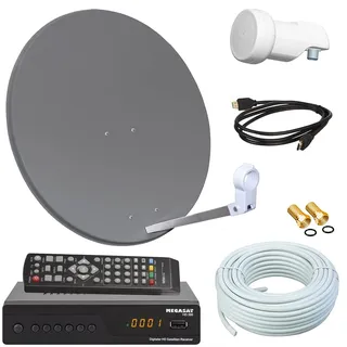 Digital SAT Anlage 60cm + HD Receiver + 10m Kabel + Opticum Single LNB = HD Komplett Set (3 Farben wählbar)