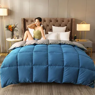 DHIJUPNG 4 Jahreszeiten Bettdecke 150x200 cm, Komfort Leichte Bettdecke Steppdecke mit Gänsedaunen Daunendecke Ganzjahresdecke Bettdecke Ultraweich Duvet Waschbare(Blue Gray 150 * 200cm 2kg)