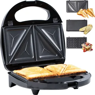 Gadgy Sandwichmaker 3 in 1 - Waffeleisen 3 in 1 für Sandwiches, Waffeln & als Kontaktgrill - Sandwichtoaster mit abnehmbaren Platten - Sandwich Maker - Waffle Maker schwarz - Sandwich- & Paninitoaster