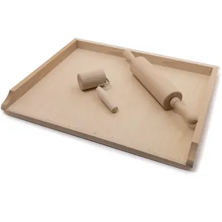 HolzFee Backbrett Set mit 2 Teigroller Holz Nudelbrett Backunterlage Größe Auswahl (66 x 50 cm)