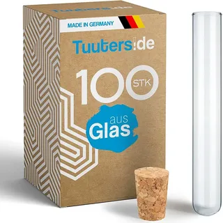 Tuuters Glas Reagenzgläser mit Korken (dunkelbraun), 100 Stück, (100 x Ø16 mm)