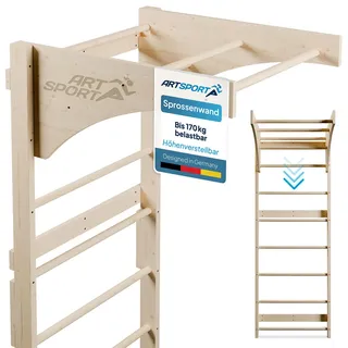 ArtSport Sprossenwand für Erwachsene - Indoor Klettergerüst aus Holz mit Klimmzugstange - Natur