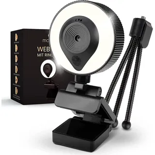 1080p Webcam mit Mikrofon und Ringlicht  Mondea–Full HD USB Kamera für PC – Neu