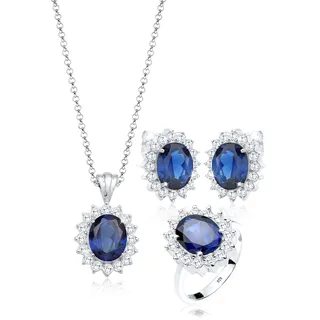 Schmuckset ELLI "Elli Saphirblau Zirkonia 925 Silber" Schmuck-Sets Gr. 54, mit Stein, blau (blau + blau) Damen