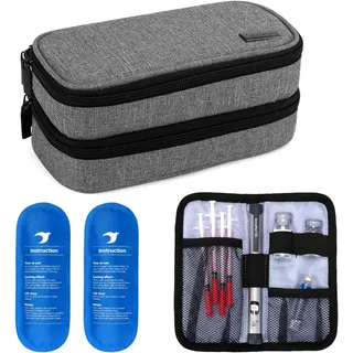 Yarwo Kühltasche für Insulin, Diabetes Zubehör Tasche, Diabetikertasche für Diabetes Spritzen, Insulininjektion Aufbewahrungstasche mit 2 Kühlakkus, Mittel, Grau