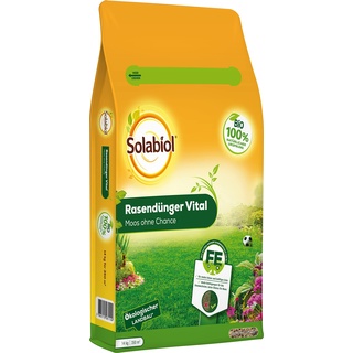 Solabiol Rasendünger Vital mit Langzeitwirkung für Frühjahr und Sommer, organischer Dünger, verdrängt Moos, vitaler Rasen, staubarmes Granulat, 14 kg Sack für 350 m2