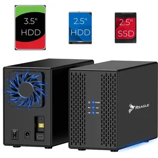 HDD SSD-Gehäuse 2x 3.5" SATA III USB 3.2 HDD-Gehäuse bis zu 40TB 36W Lüfter