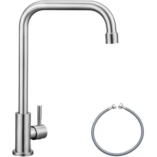 CECIPA Kaltwasserhahn Edelstahl, 360° Drehbarer Wasserhahn Kaltwasser, Kaltwasser Armatur für Küche, Gäste-WC, Garten und Wohnmobil, Gebürstet