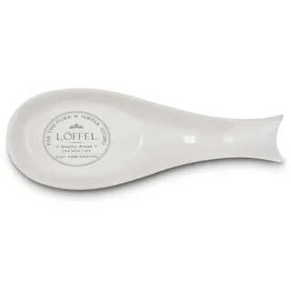 KHG Löffelablage Keramik Steingut Weiß, Kochlöffelablage grau beschriftet, Ablage für Küchenutensilien, Löffelhalter für die Küche, Landhaus Vintage Stil, Oberfläche glänzend glasiert Emaille